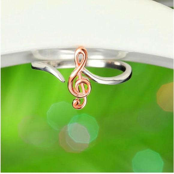 New 14k Rose Gold/925 Sterling Silver Music Clef Ring - Picture 2 of 5